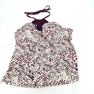 Ambrielle Swimsuit Maroon Gold Metallic Halter Tankini Womens Size D New